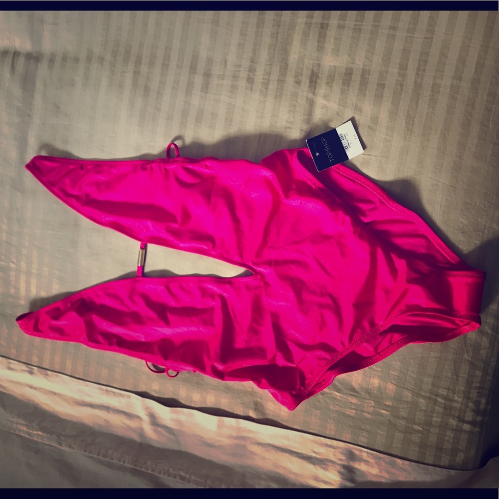 Hot Pink Topshop Deep Plunge One Piece, US 6